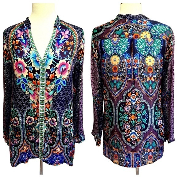 JOHNNY WAS HOUSTEIN CHARMEUSE TUNIC Embroidered NWT - Picture 2 of 10